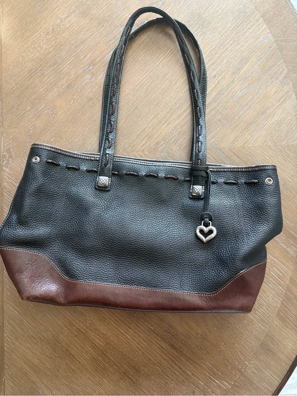 Brighton Black and Brown Leather Tote with Heart Charm